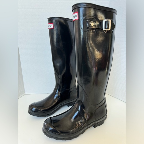 Hunter Original Tall Black Gloss Rubber Rain Boots size 6 - Picture 5 of 10